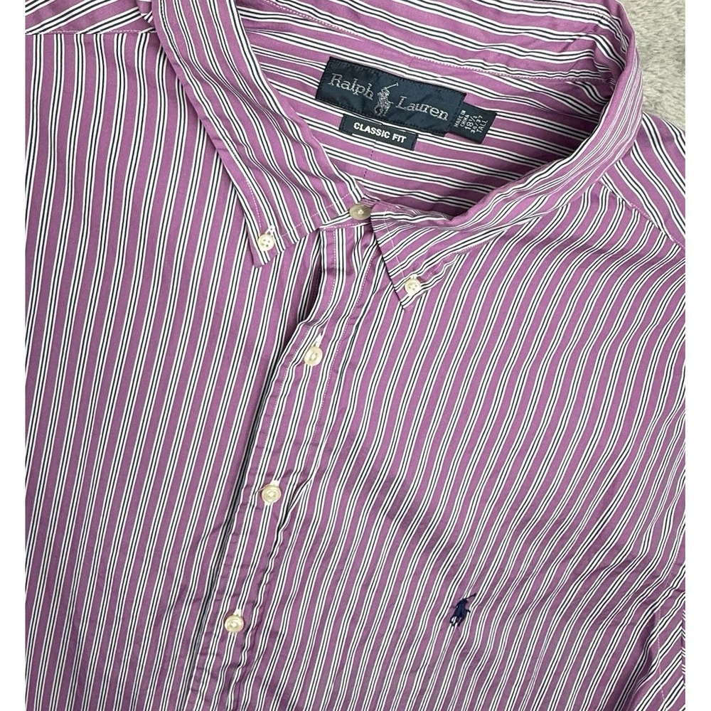 Ralph Lauren Classic Fit Button Down Shirt Mens 2XL 18" Purple Pinstripe Preppy